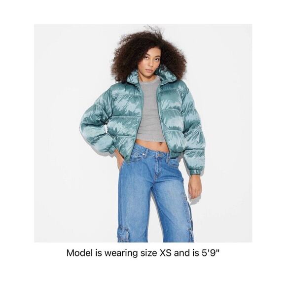 Women's Puffer Jacket - Wild Fable Turquoise Blue L NWT - Picture 1 of 7